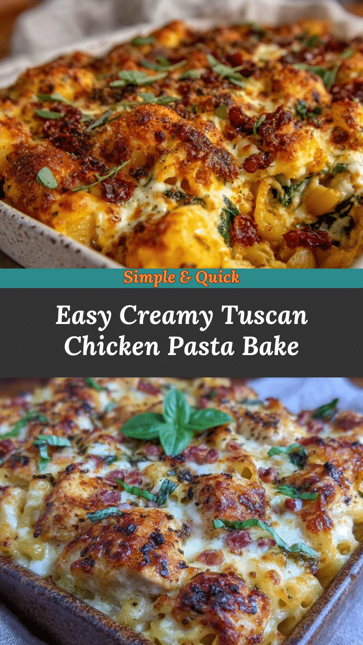 easy creamy tuscan chicken pasta casserole recipe