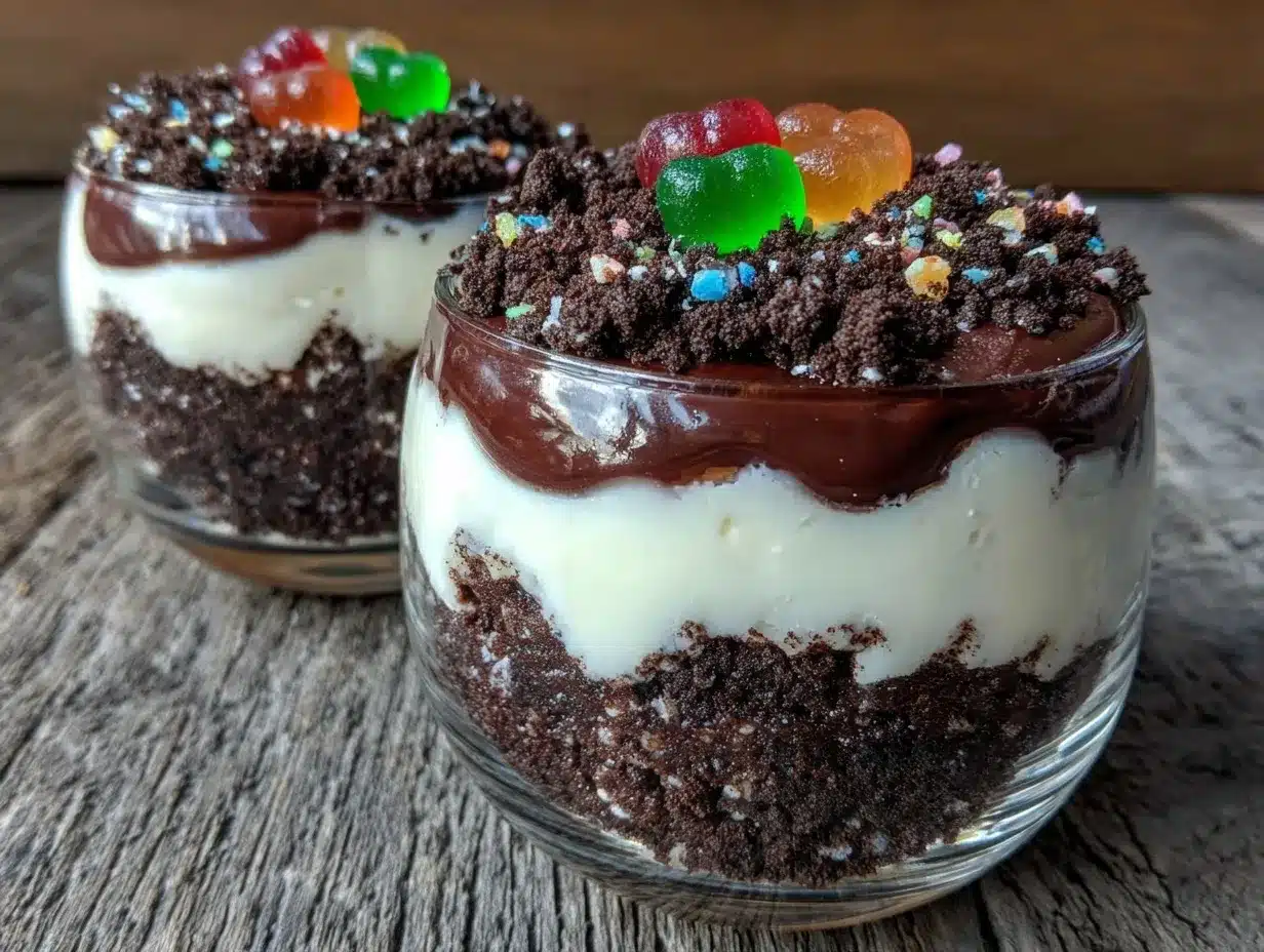 Easy No-Bake Oreo Dirt Cup preparation steps