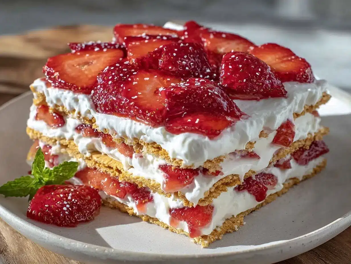 easy no bake strawberry icebox cake preparation steps