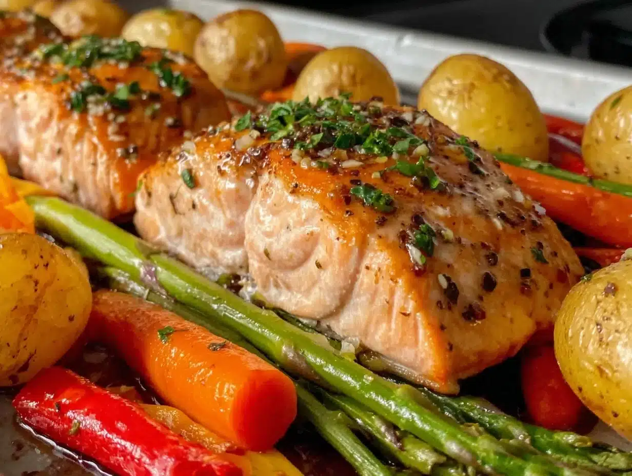 easy solo sheet pan salmon dinner - featured image