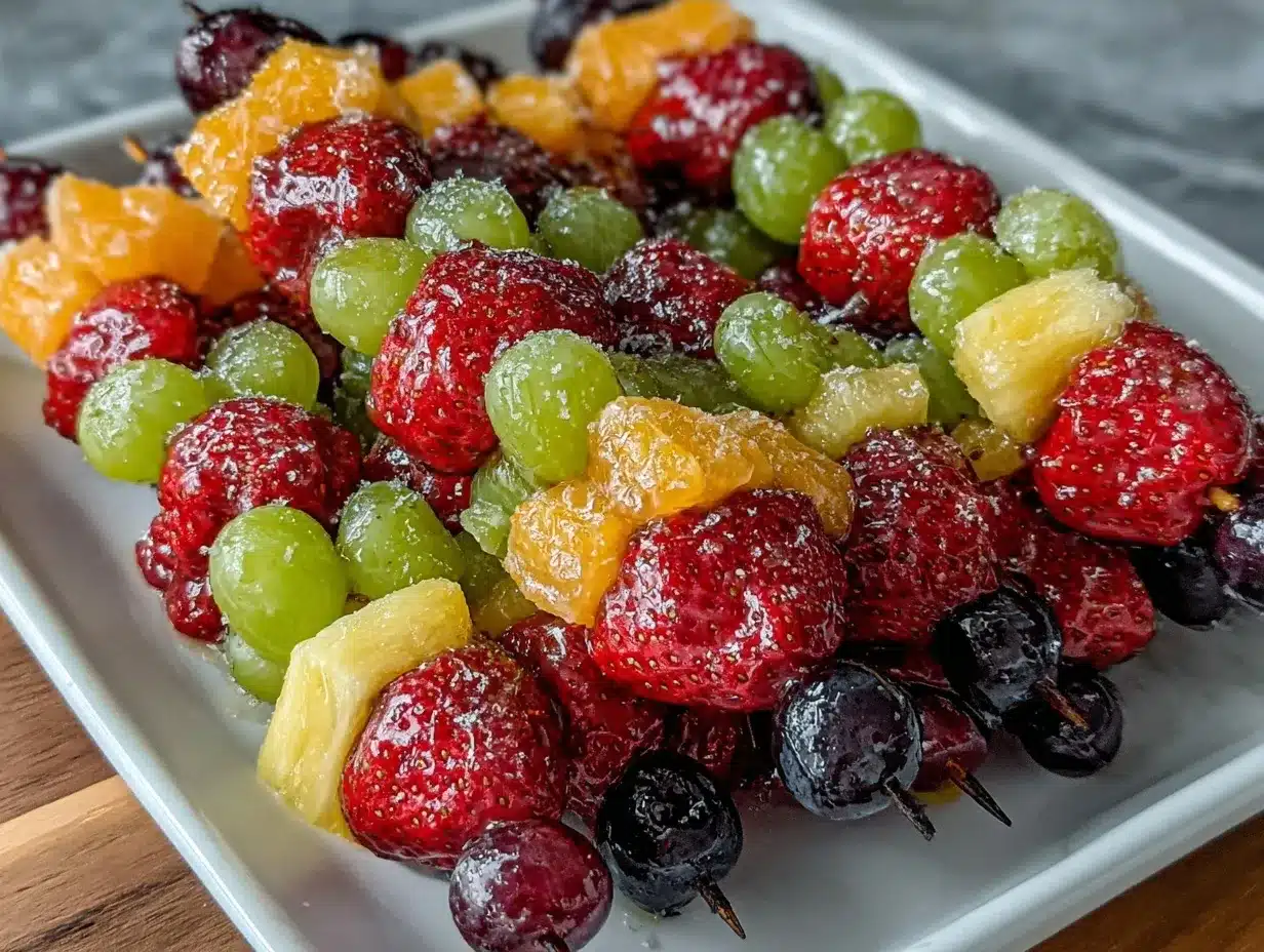 fresh rainbow fruit skewers recipe preparation steps