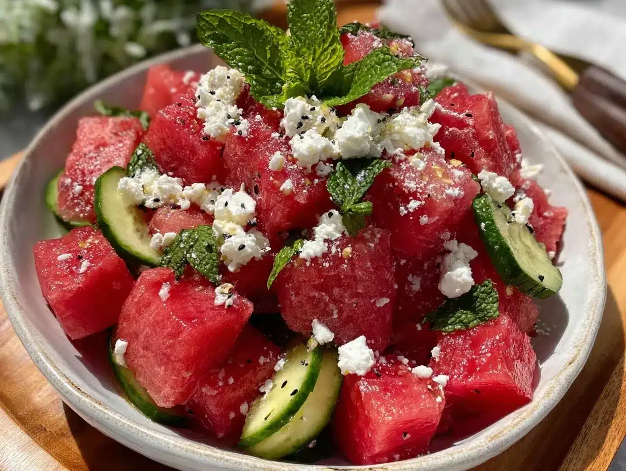 fresh watermelon feta mint salad preparation steps