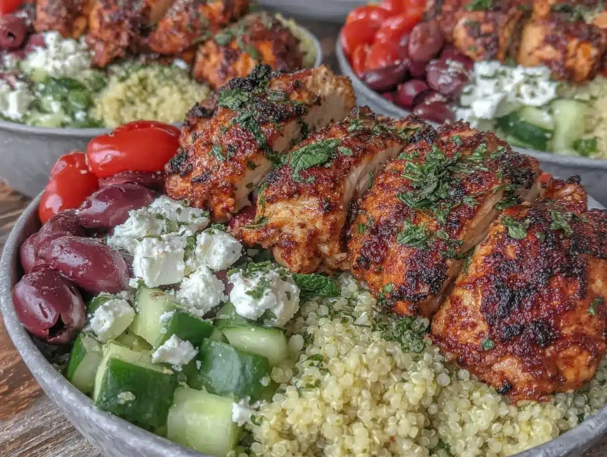 Greek chicken meal prep bowls preparation steps