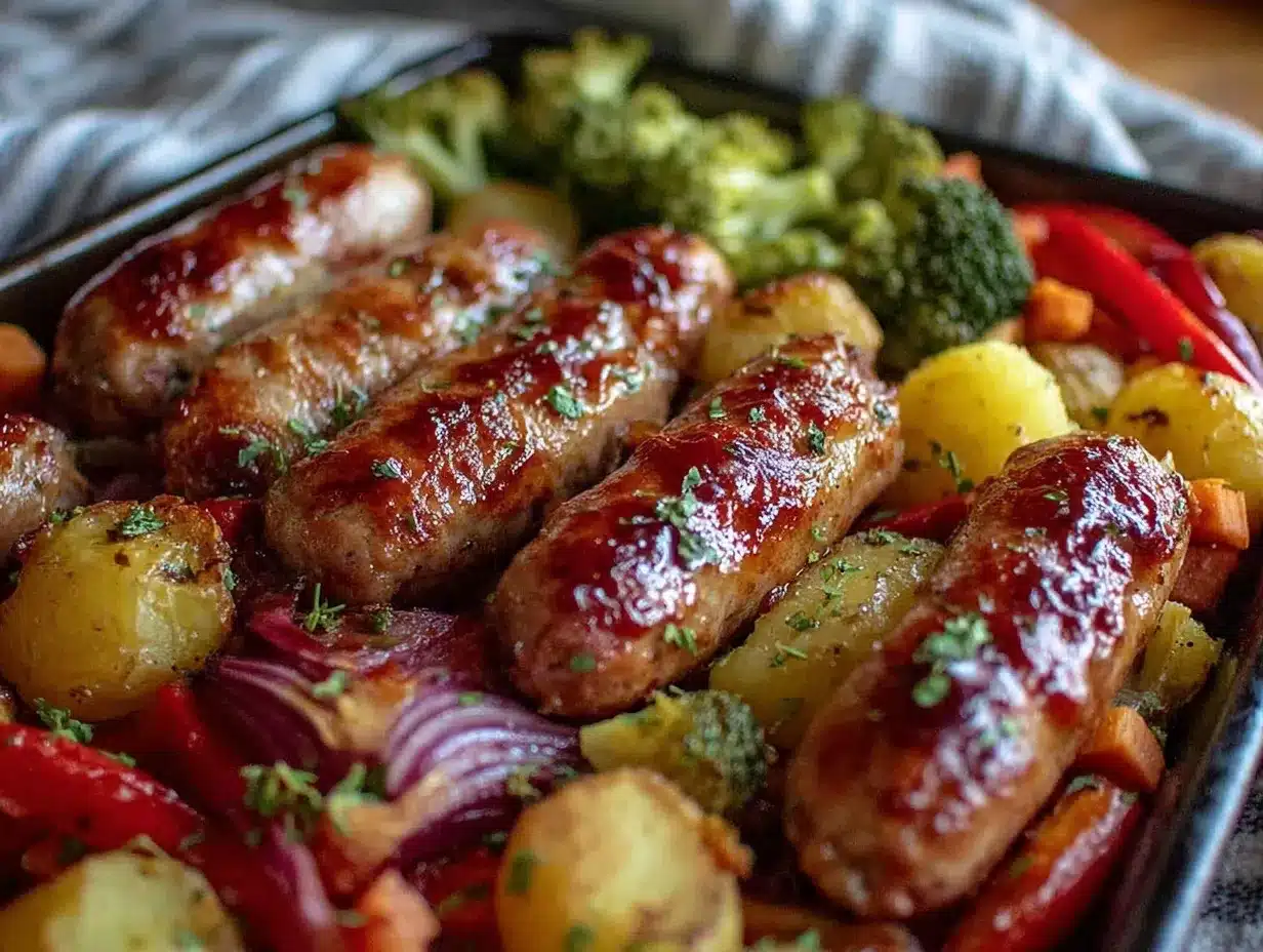 one-pan sausage and veggie sheet pan dinner preparation steps