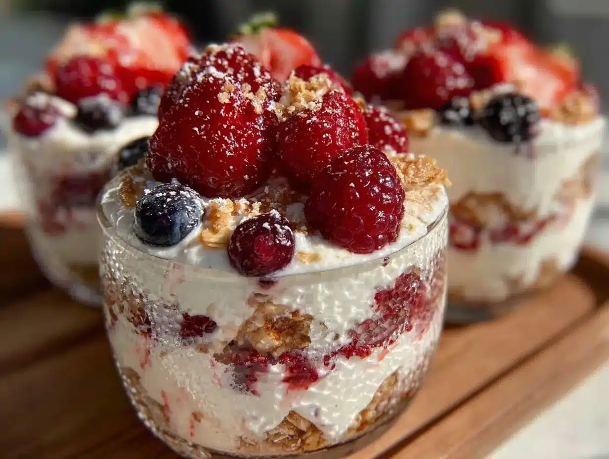 patriotic greek yogurt berry parfait cups preparation steps