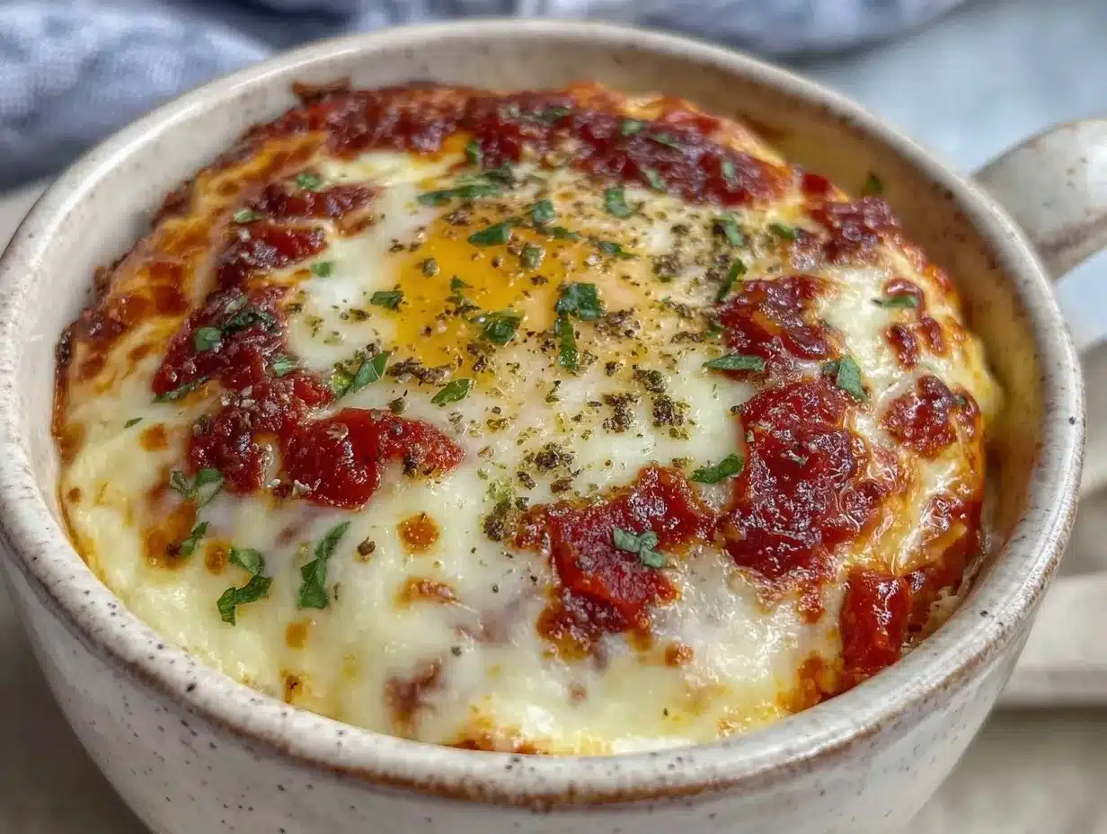 single serve mug pizza preparation steps