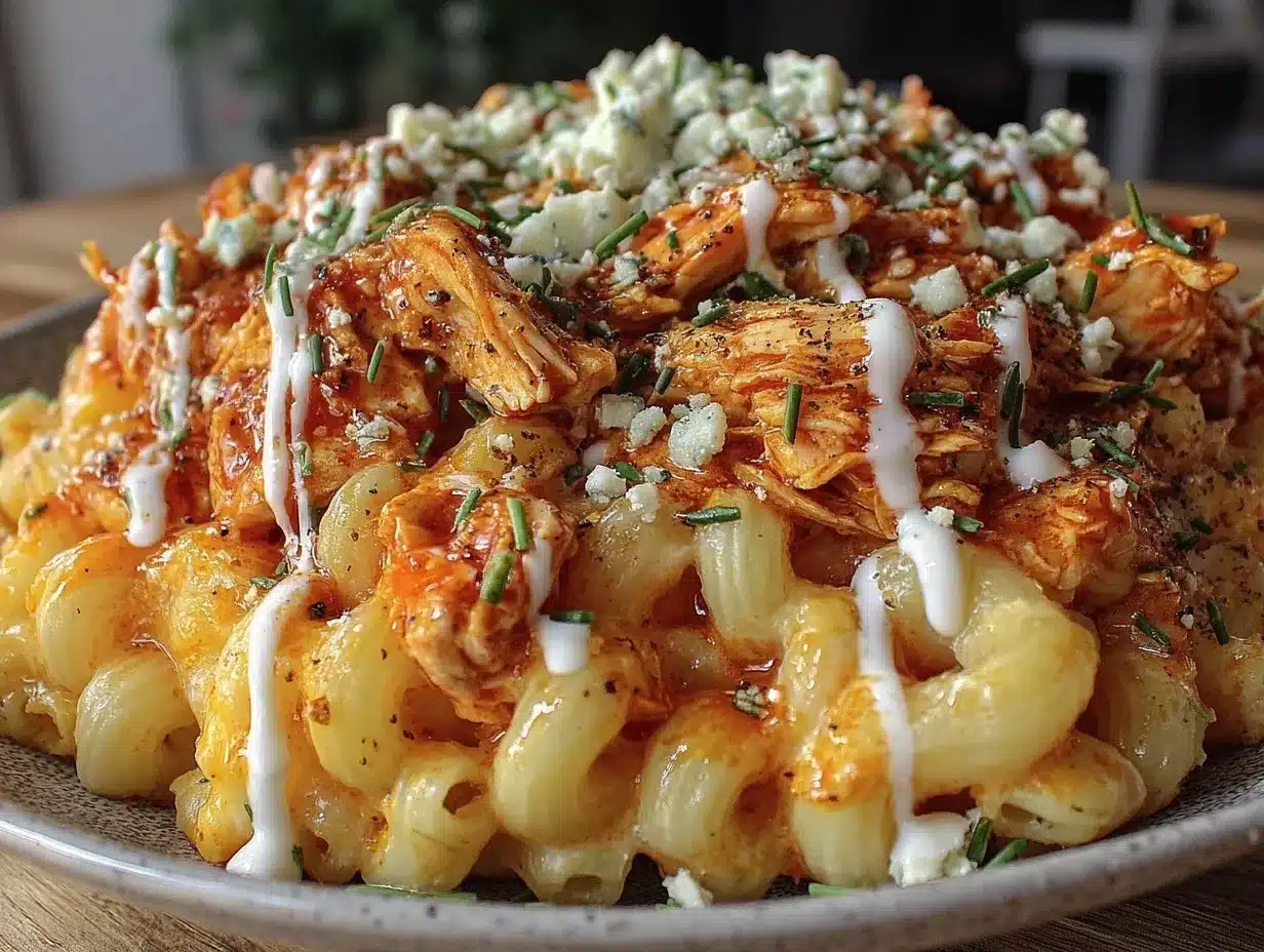 creamy buffalo chicken mac and cheese preparation steps