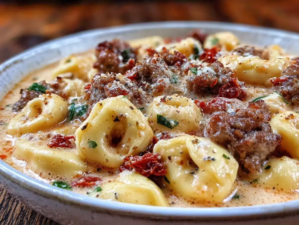 creamy crockpot tuscan sausage and tortellini soup preparation steps