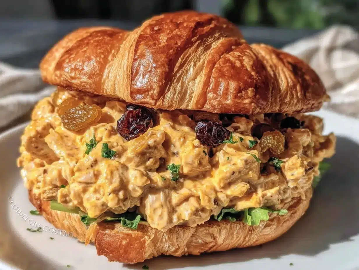 creamy curry chicken salad croissant sandwich preparation steps