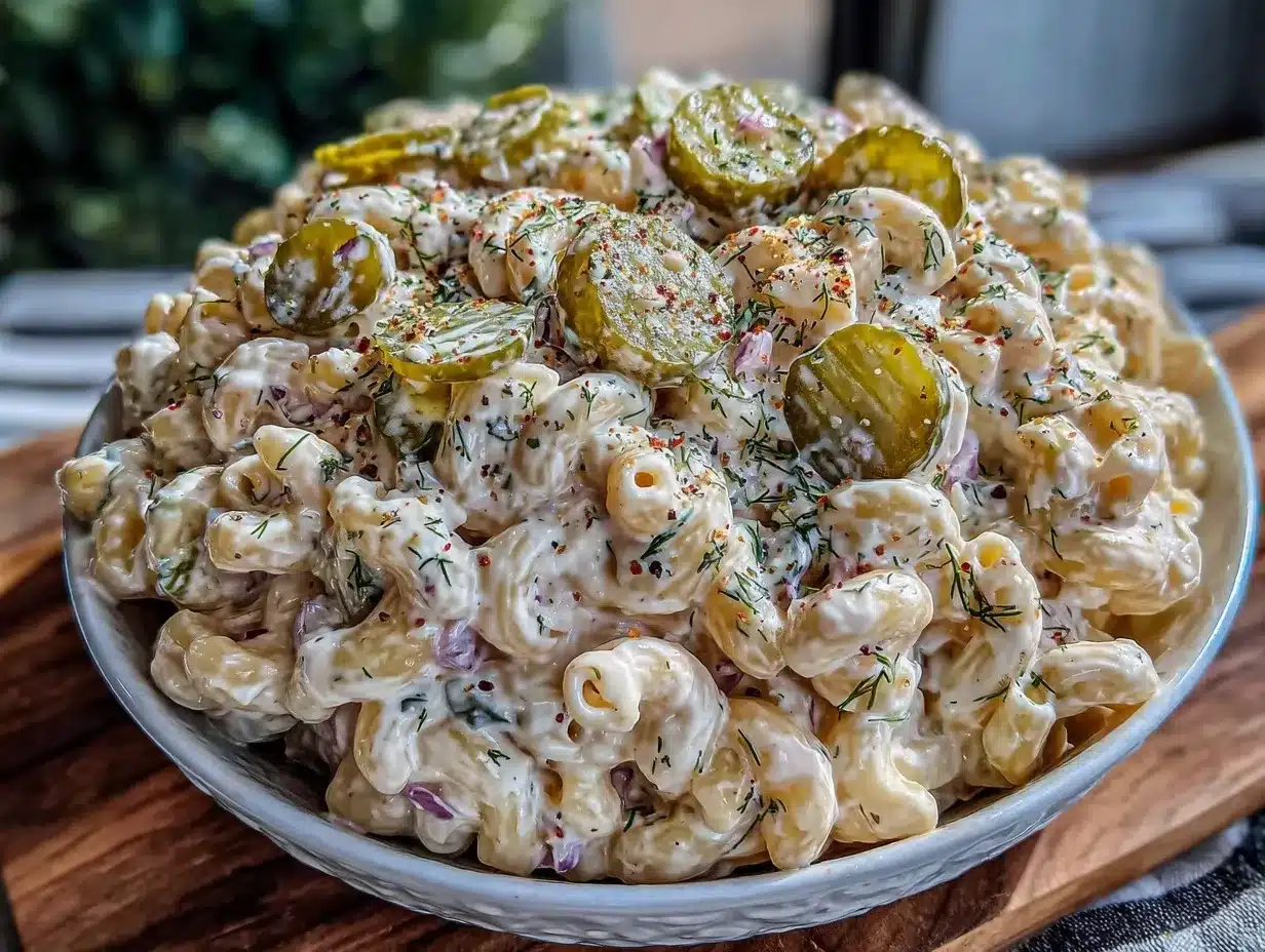 creamy dill pickle macaroni salad preparation steps
