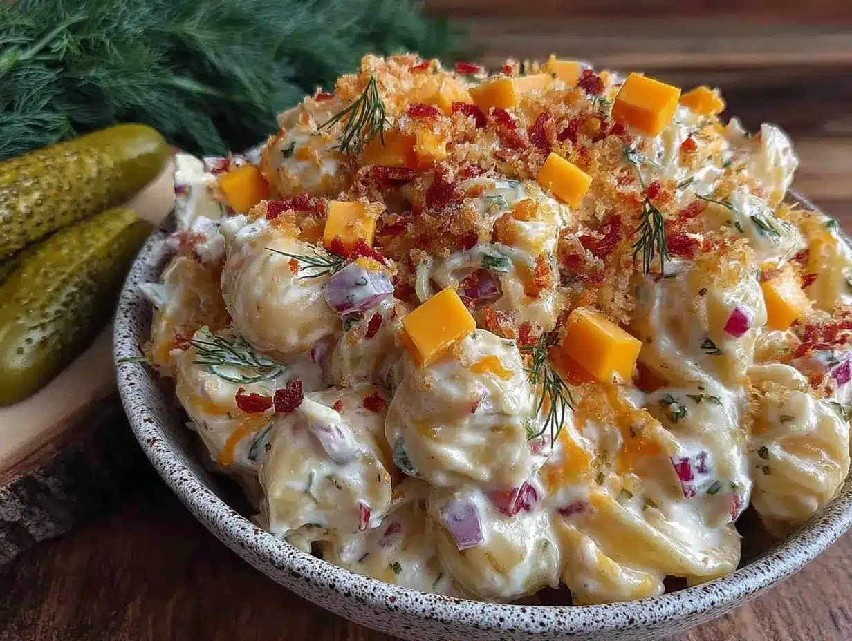 creamy dill pickle pasta salad preparation steps