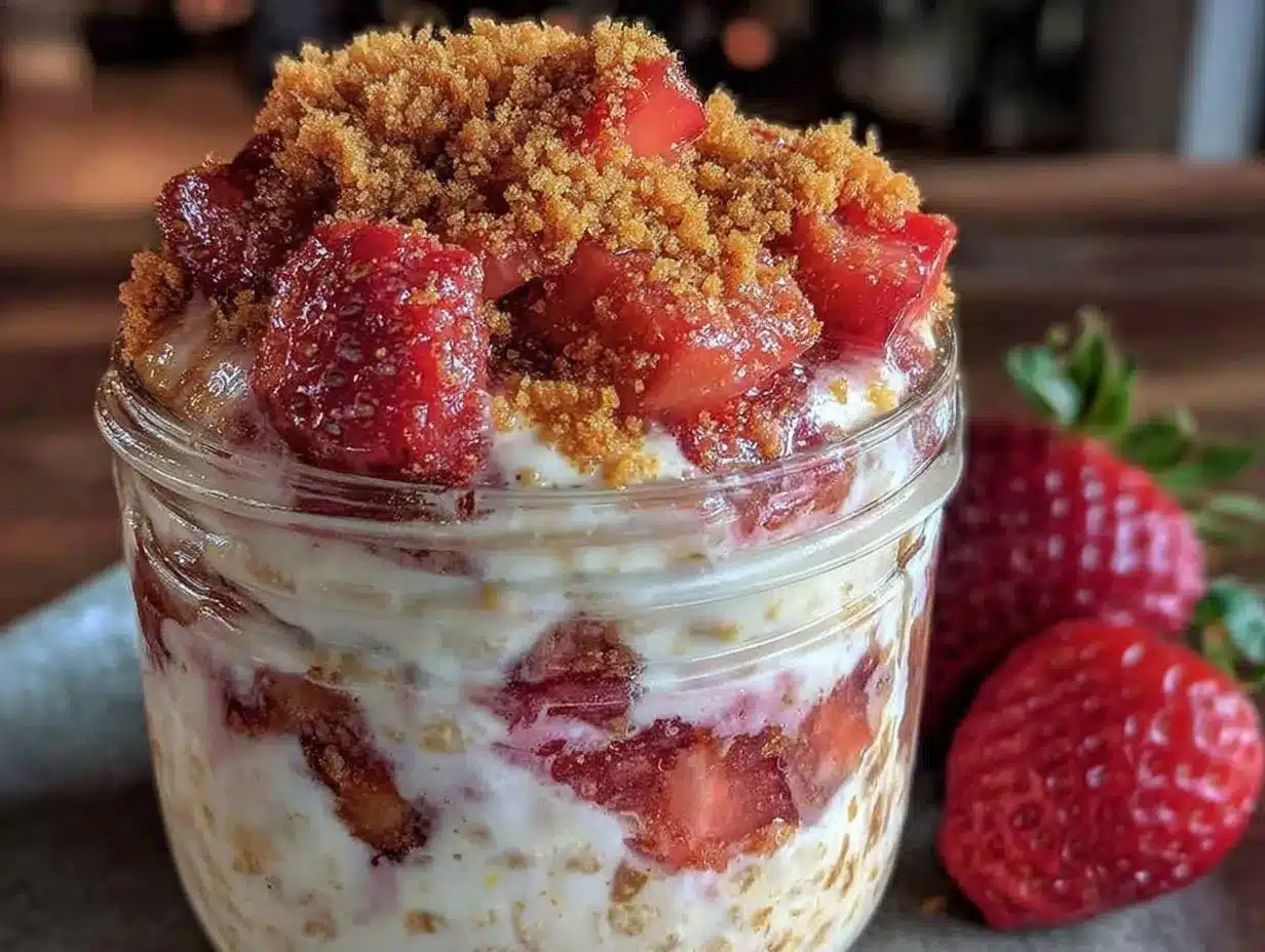 creamy strawberry cheesecake overnight oats preparation steps