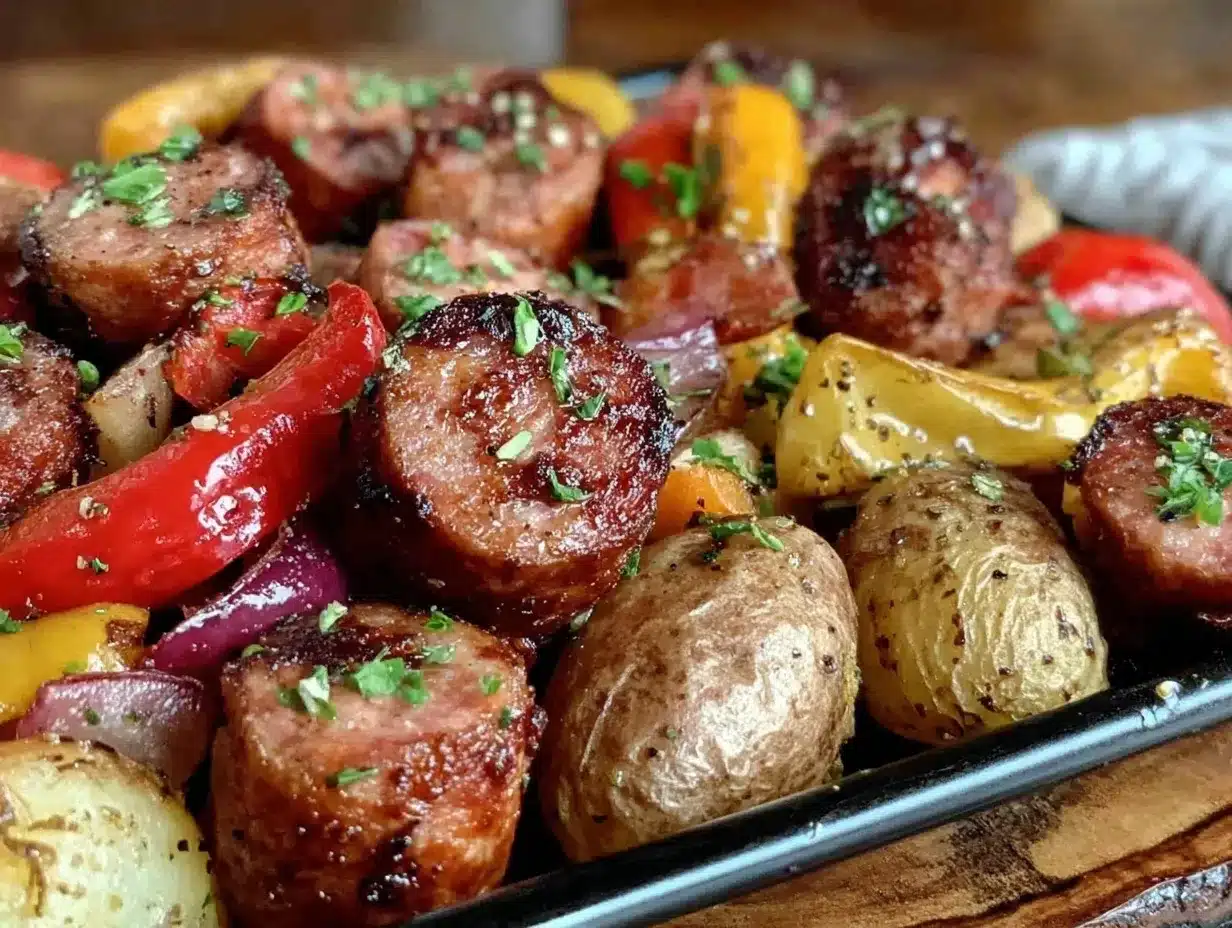 crispy kielbasa sheet pan dinner preparation steps