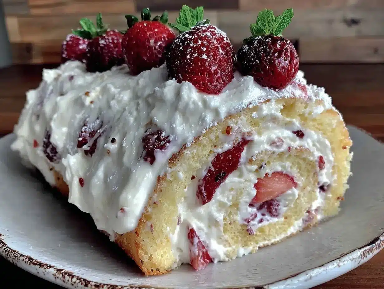 fluffy strawberry shortcake roll-up cake preparation steps