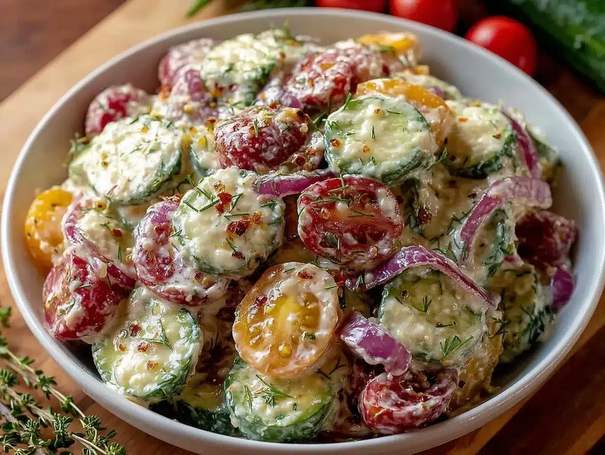 fresh creamy ranch cucumber tomato salad preparation steps