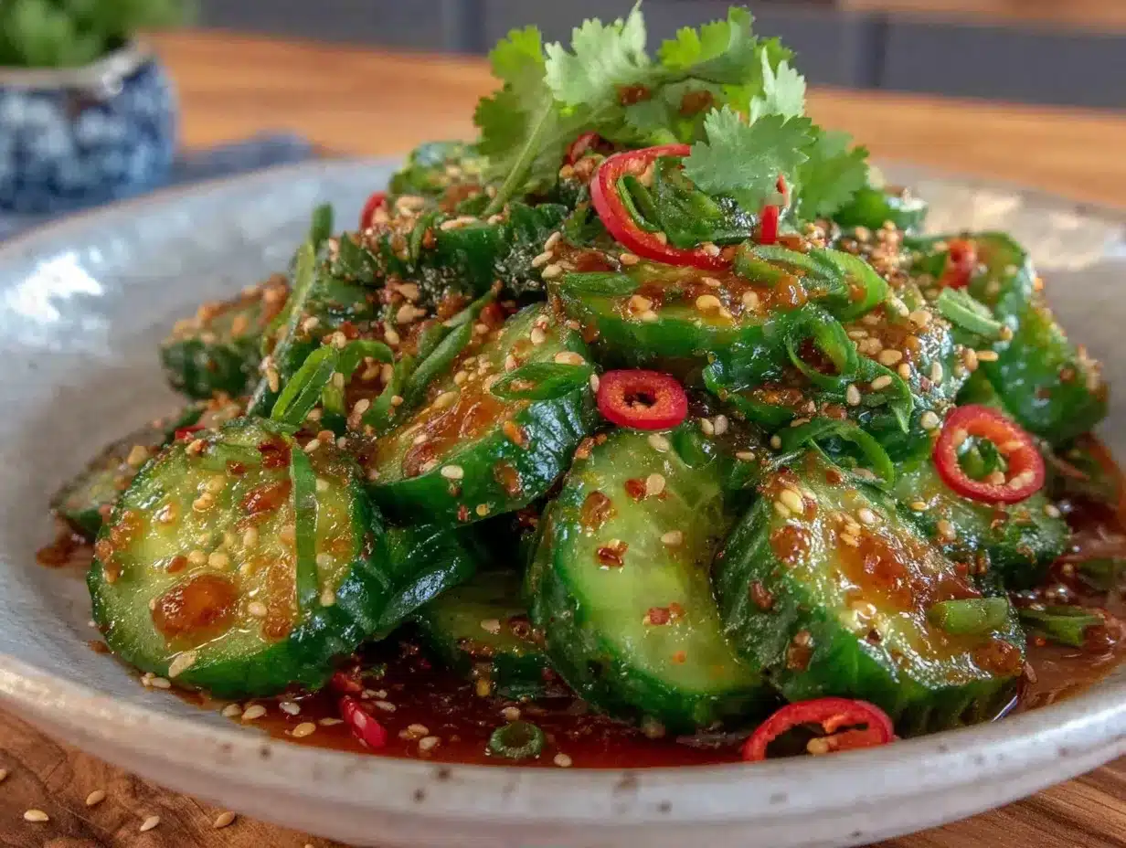 fresh spicy marinated cucumber salad preparation steps