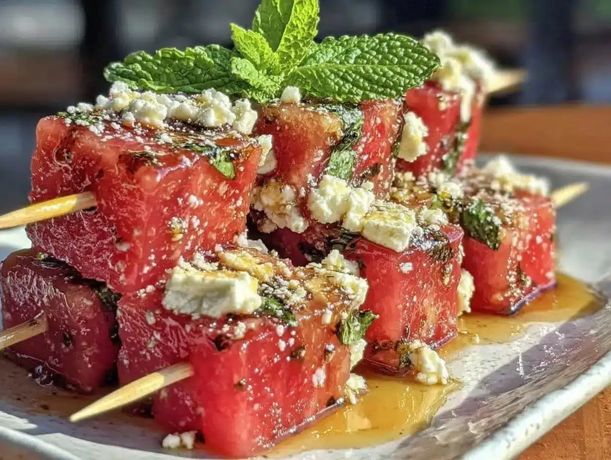 Fresh Watermelon Feta Mint Skewers preparation steps