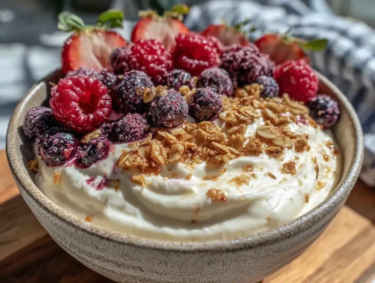 healthy greek yogurt breakfast bowl preparation steps