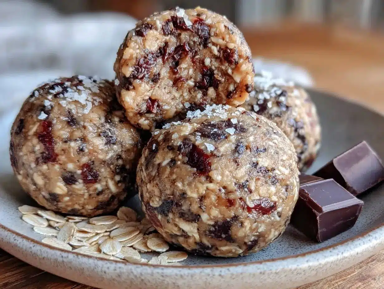 healthy no-bake dark chocolate peanut butter oat energy balls preparation steps