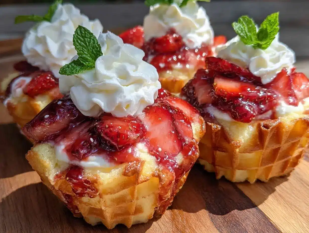 mini strawberry shortcake waffle cups preparation steps