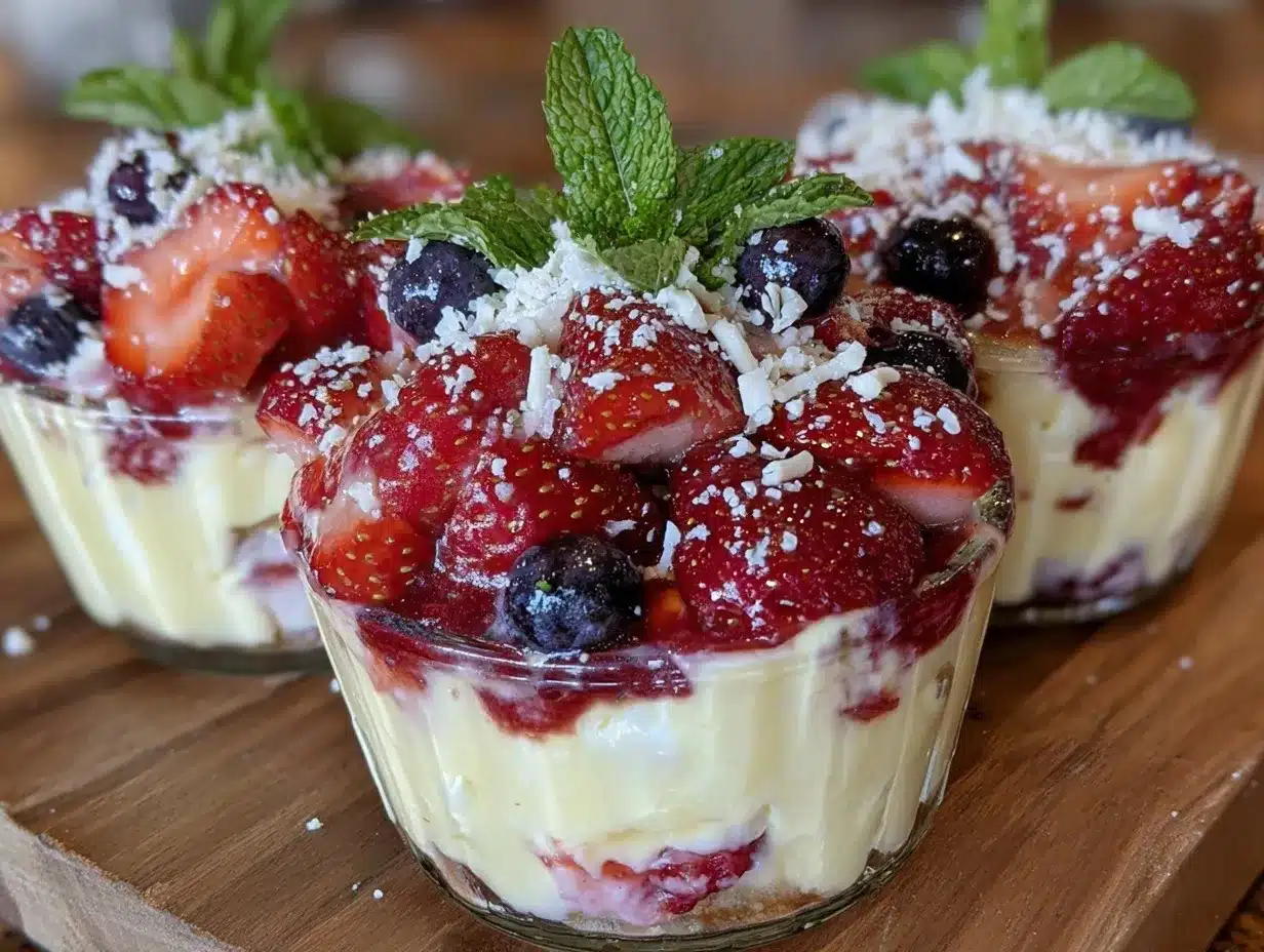 red white and blue berry trifle cups preparation steps
