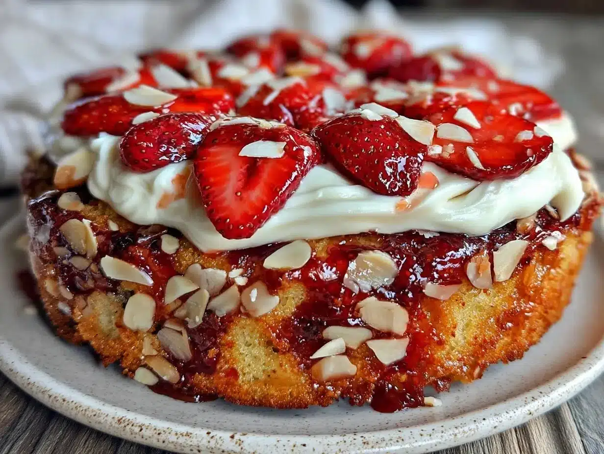 single-layer strawberry almond cake preparation steps