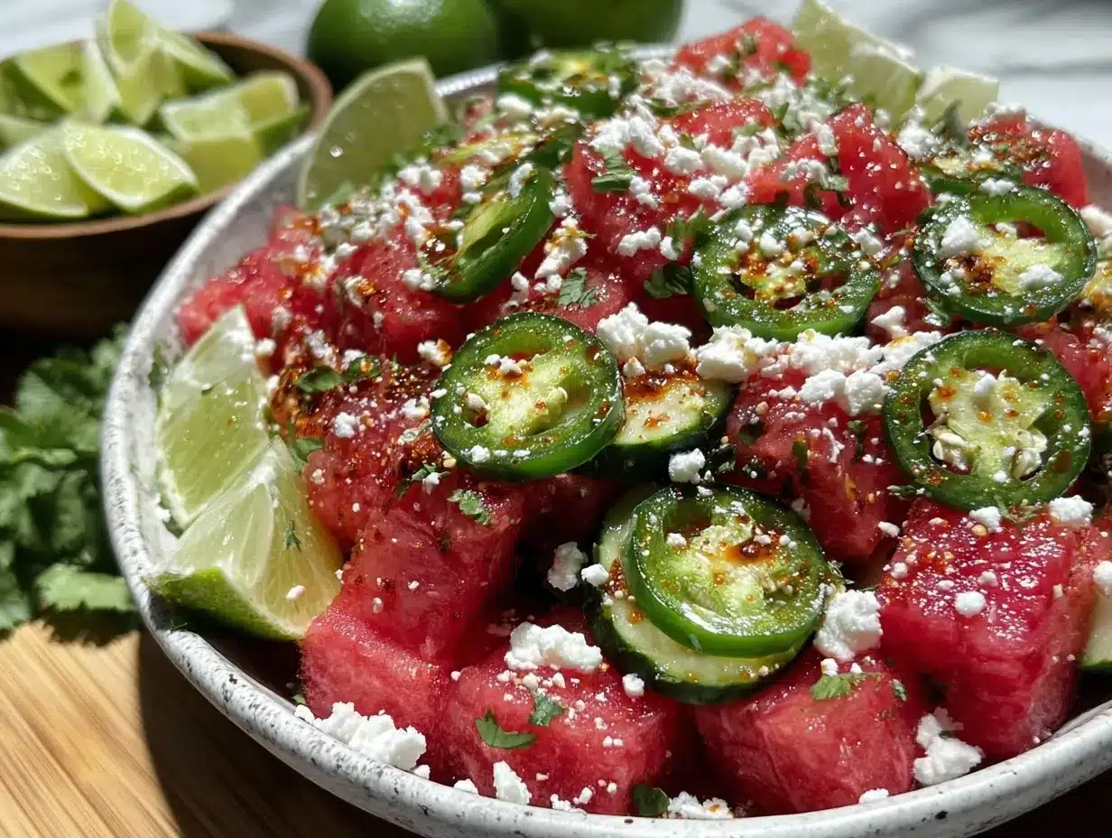 watermelon cucumber jalapeño salad preparation steps