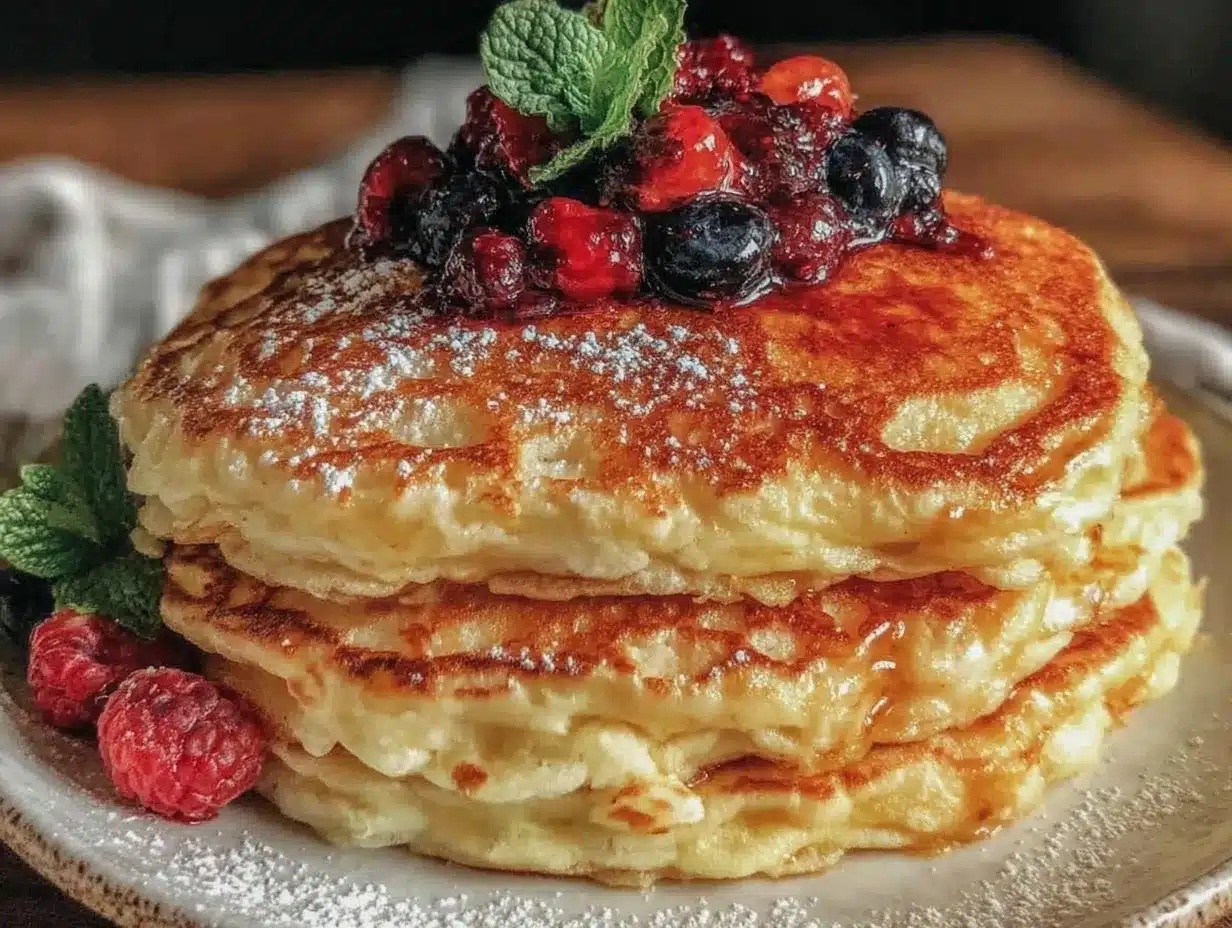 fluffy star-spangled pancakes with berry compote preparation steps