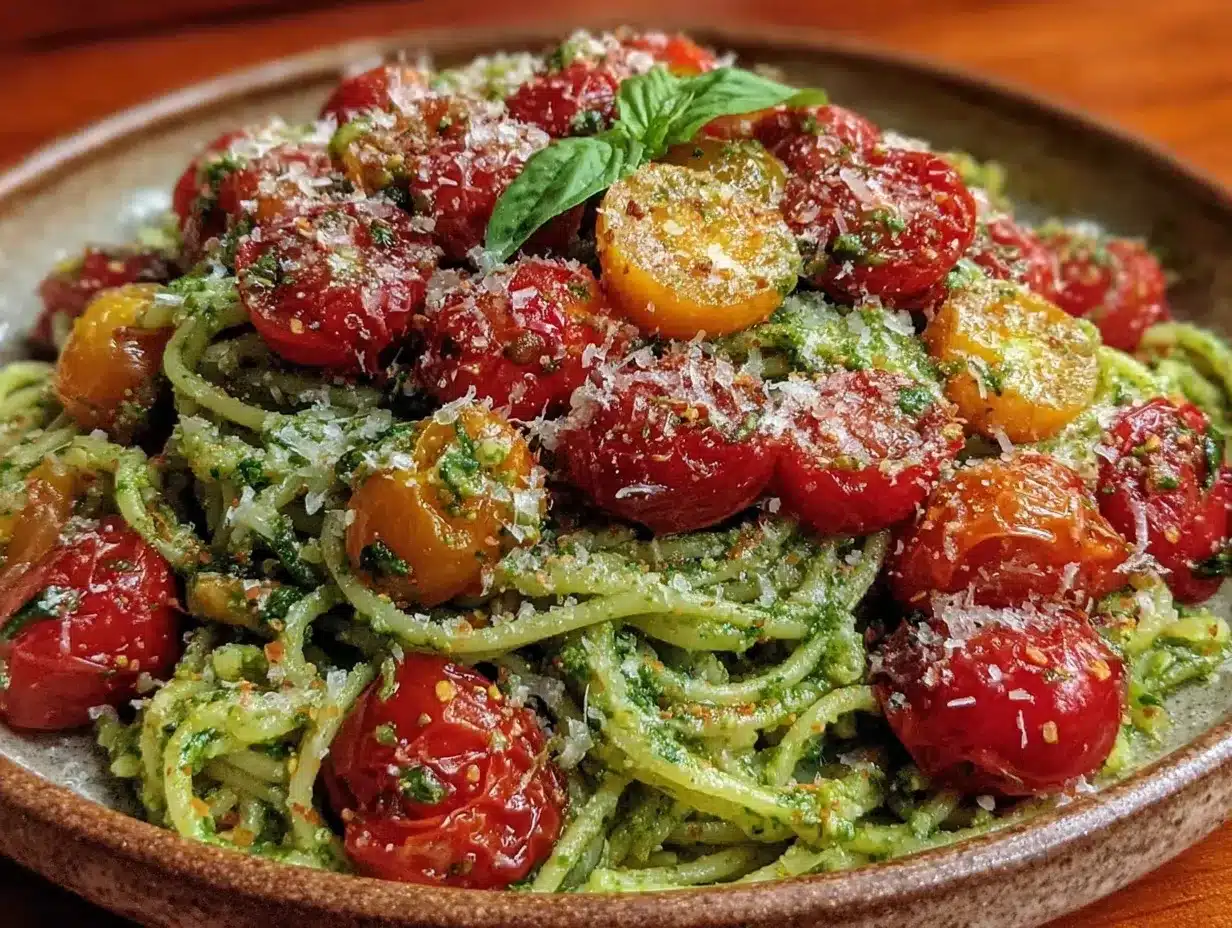 fresh garlic scape pesto pasta preparation steps