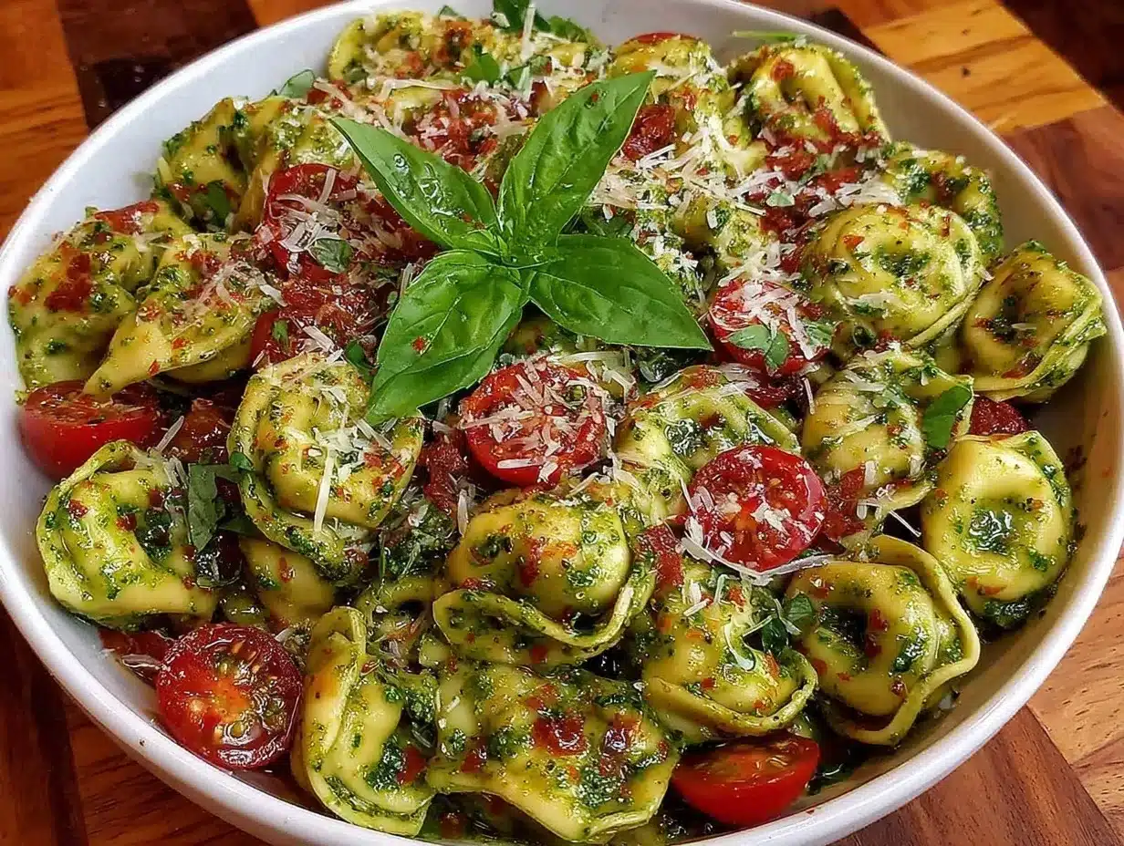 quick pesto tortellini with cherry tomatoes preparation steps