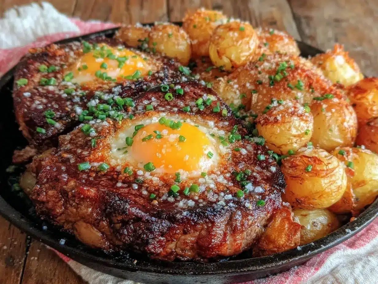 savory steak and eggs breakfast skillet preparation steps
